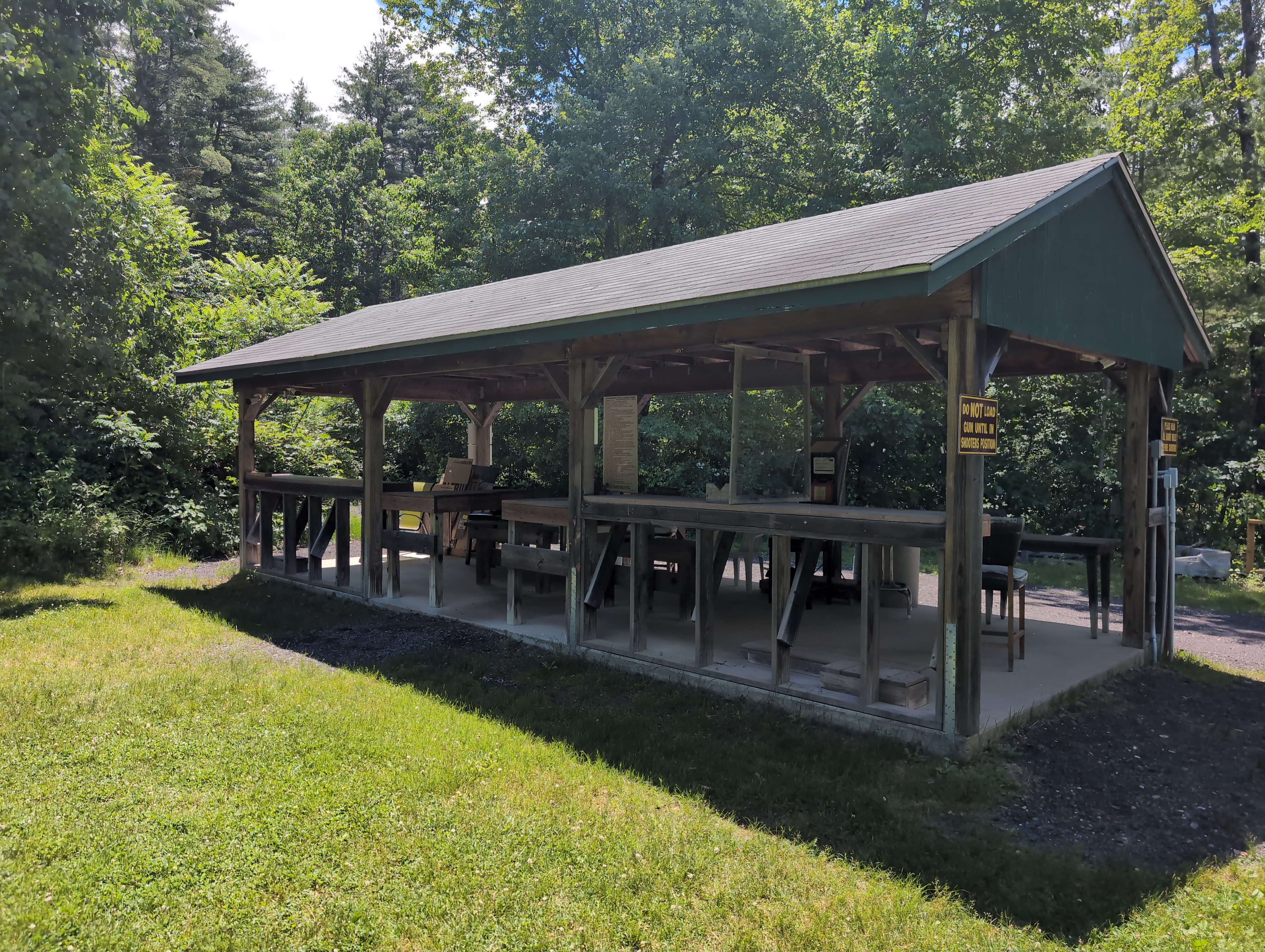 Covered shooting stations along the 25-yard firing line